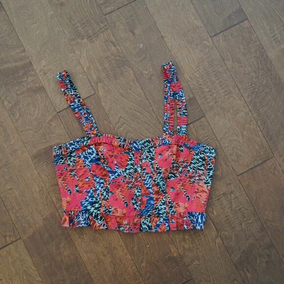 Ulla Johnson Crop Top Womens 12 Multi Alexandra Flamingo Printed Button Detail - Picture 12 of 12